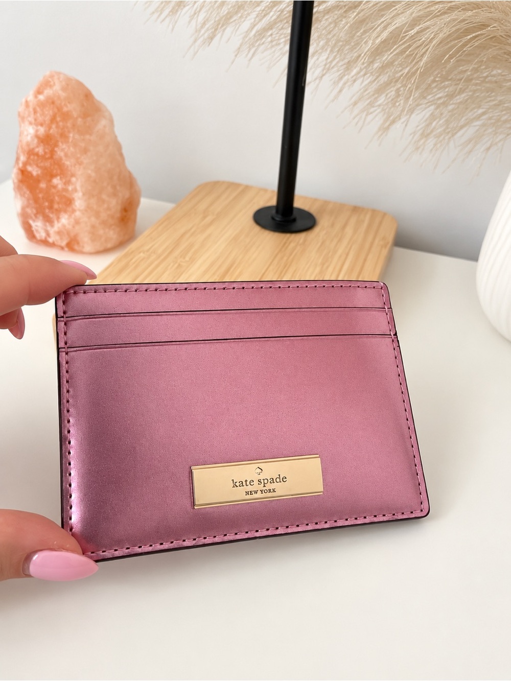 kate spade metallic rose card holder